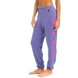 Aviator Nation Women's Lightening Bolt 4 Sweatpants Lavender Neon Pink Medium